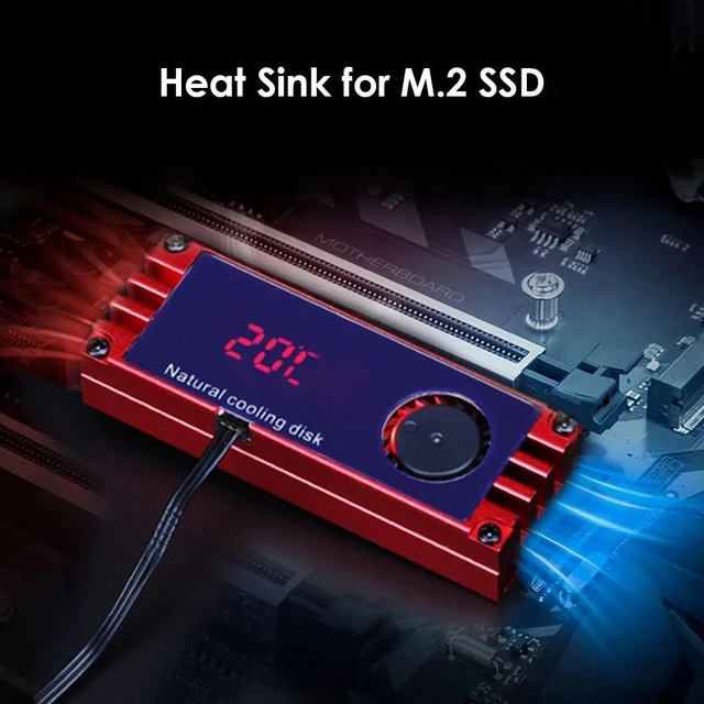 Alt view image 7 of 10 - Cooling Fan Temperature Display M.2 Heatsink Cooler with Turbo Cooling Fan for 2280 22110 NVMe M2 Solid State Drive