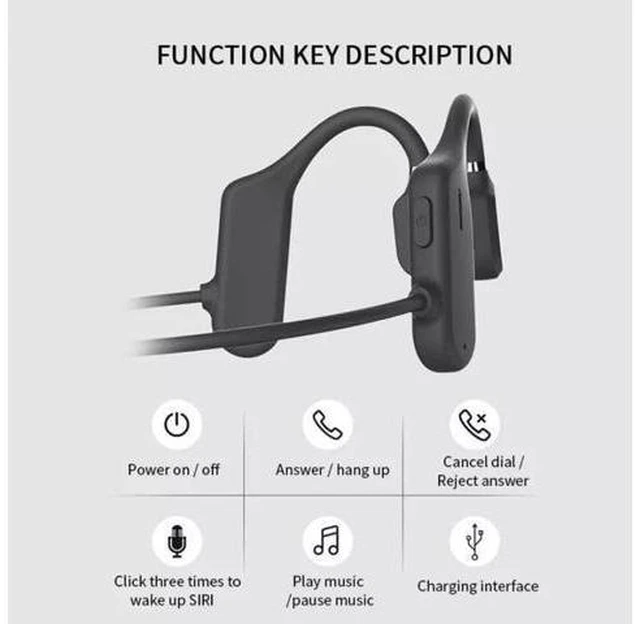 Alt view image 12 of 14 - Premium Bone Conduction Headphones Open Ear Wireless Bluetooth Earphone Waterproof Sports Headsets with Mic Earphones for iPhone Android, Black