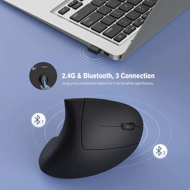 Alt view image 10 of 14 - Wireless Ergonomic Mouse Jelly Comb Rechargeable 2.4G Bluetooth Vertical Mouse Switch to 3 Devices Optical Mice with 6 Buttons 3 Adjustable DPI Levels for Laptop PC MacBook Notebook