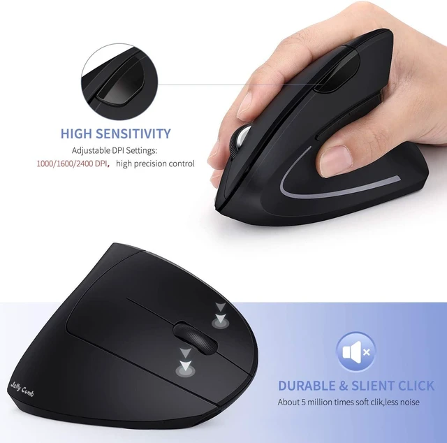 Alt view image 11 of 14 - Wireless Ergonomic Mouse Jelly Comb Rechargeable 2.4G Bluetooth Vertical Mouse Switch to 3 Devices Optical Mice with 6 Buttons 3 Adjustable DPI Levels for Laptop PC MacBook Notebook