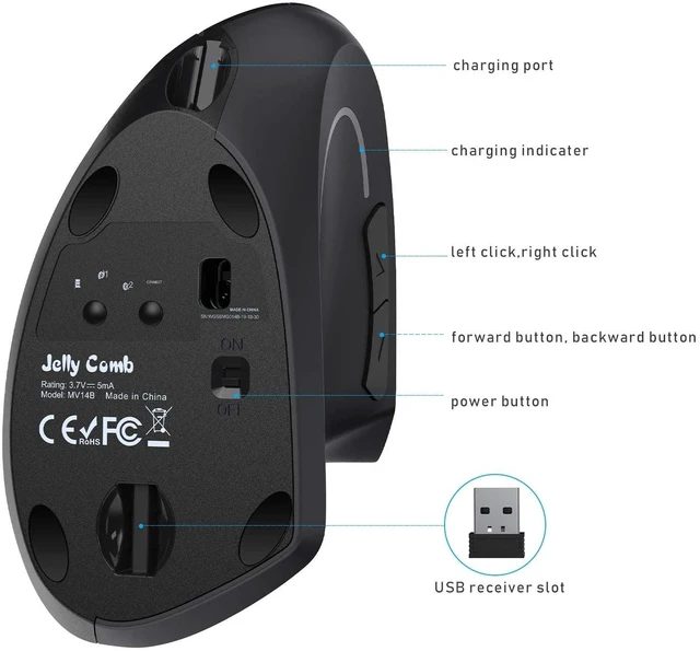 Alt view image 12 of 14 - Wireless Ergonomic Mouse Jelly Comb Rechargeable 2.4G Bluetooth Vertical Mouse Switch to 3 Devices Optical Mice with 6 Buttons 3 Adjustable DPI Levels for Laptop PC MacBook Notebook