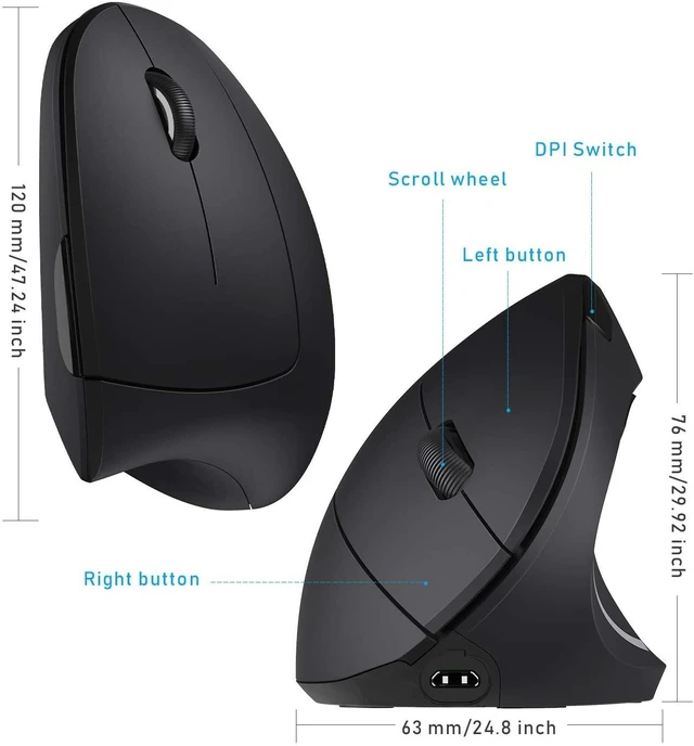 Alt view image 14 of 14 - Wireless Ergonomic Mouse Jelly Comb Rechargeable 2.4G Bluetooth Vertical Mouse Switch to 3 Devices Optical Mice with 6 Buttons 3 Adjustable DPI Levels for Laptop PC MacBook Notebook
