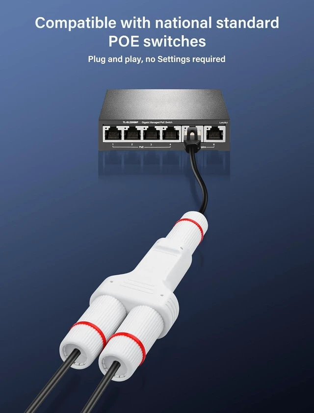 Alt view image 12 of 14 - IP67 Waterproof PoE Extender POE Splitter 1 in 2 Out Extender 100m Extension 10/100Mbps Ethernet Outdoor PoE Repeater for IP Camera Plug and Play