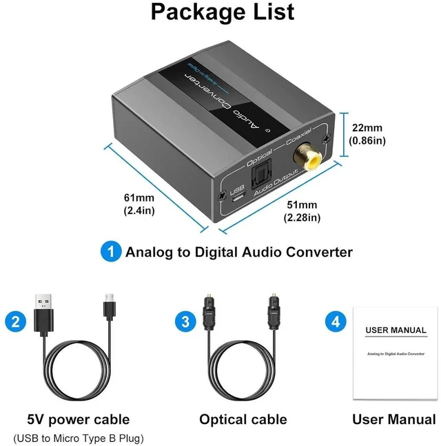 Alt view image 9 of 12 - Analog to Digital Audio Converter RCA to Optical with Cable 3.5mm AUX Jack Toslink and Coaxial Adapter for Soundbar