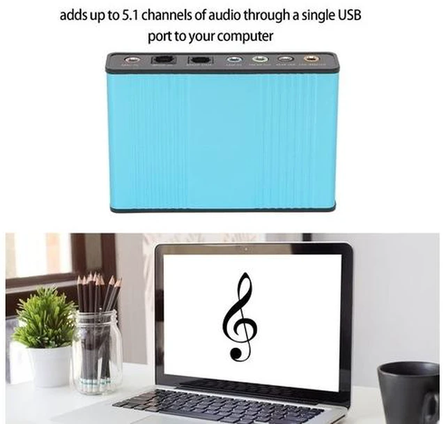 Alt view image 8 of 10 - 5.1 Channel USB Sound Card, Analog Play Recording External Sound Card for PC Laptop Computer with Multiple Interfaces, 48kHz Sampling Rate (Blue)