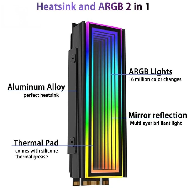 Alt view image 10 of 12 - ARGB M.2 Heatsink SSD Heat Sink with Thermal Pads, Aluminum 2280 M2 5V 3Pin Addressable RGB Sync OPENRGB NVME Heatsink for M.2 2280 Nvme SSD