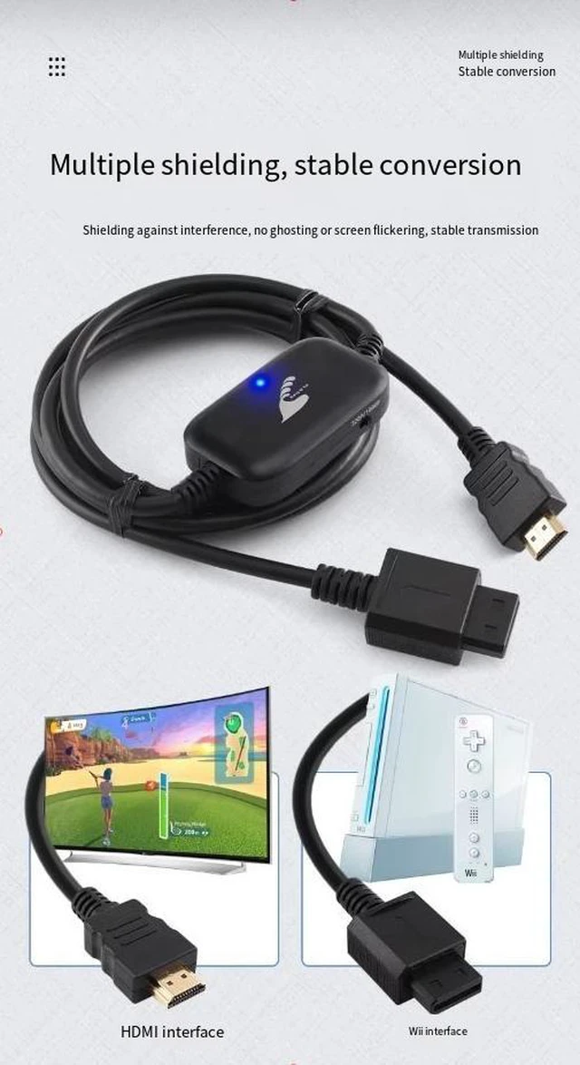 Alt view image 12 of 14 - ENFAIN Wii to HDMI HD Cable 2M Video Converter Cable for Nintendo Wii, PVC Jacket, Bare Copper Core