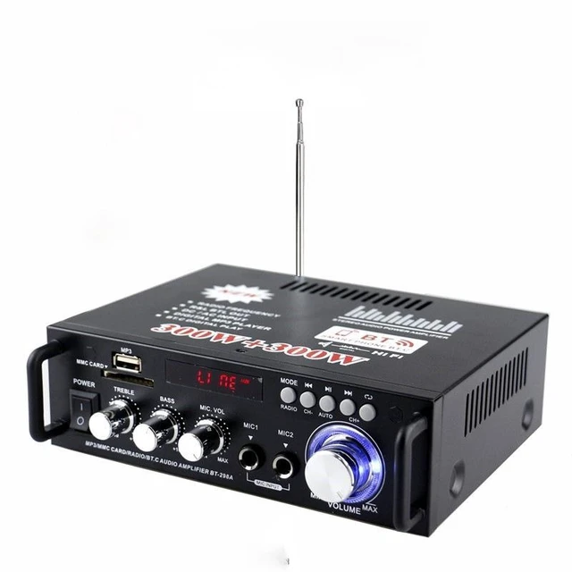 Alt view image 6 of 12 - Mini Bluetooth Amplifier USB/SD/TF Card, FM Radio, 12V/220V Power, Home/Car Stereo Amp - US standard flat plug, 110V