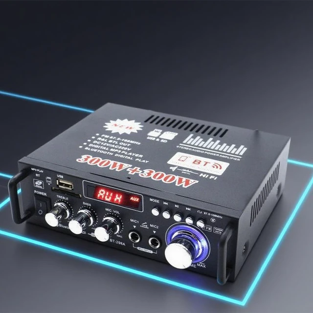 Alt view image 10 of 12 - Mini Bluetooth Amplifier USB/SD/TF Card, FM Radio, 12V/220V Power, Home/Car Stereo Amp - US standard flat plug, 110V