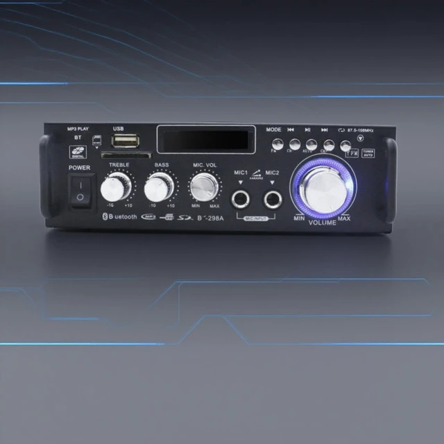 Alt view image 9 of 12 - Mini Bluetooth Amplifier USB/SD/TF Card, FM Radio, 12V/220V Power, Home/Car Stereo Amp - US standard flat plug, 110V