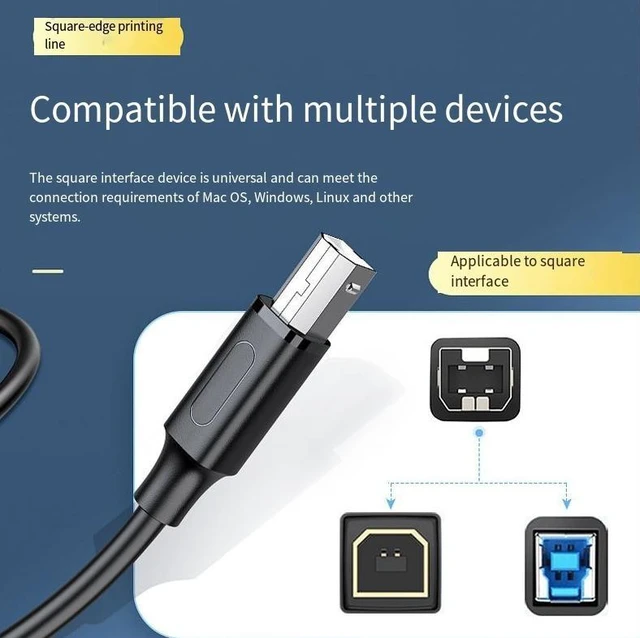 Alt view image 8 of 8 - usb2.0 printer data cable, pure copper 4-core with shielding, enhanced power supply transmission, 2 amperes, square port printing cable, 3 meters