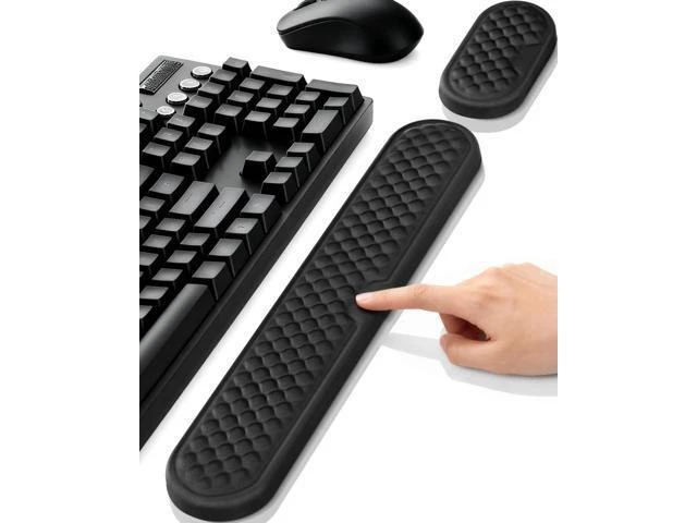 Alt view image 8 of 14 - Wrist Rest Set for Keyboard and Mouse, Ergonomic Wrist Support with Memory Foam, Silky Lycra Cover, Non-Slip Base, Helps Ease Wrist Pressure and Fatigue During Long Typing and Gaming Sessions (Black)