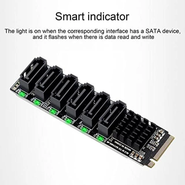 Alt view image 10 of 10 - M.2 to SATA3.0 Expansion Card, 6Gbps High Speed Riser Card with ASM1166 Chip, Aluminum Alloy Heat Sink, Plug and Play, Smart Indicator