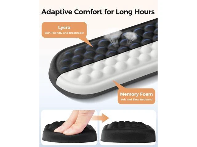Alt view image 10 of 14 - Wrist Rest Set for Keyboard and Mouse, Ergonomic Wrist Support with Memory Foam, Silky Lycra Cover, Non-Slip Base, Helps Ease Wrist Pressure and Fatigue During Long Typing and Gaming Sessions (Black)