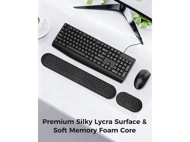 Alt view image 11 of 14 - Wrist Rest Set for Keyboard and Mouse, Ergonomic Wrist Support with Memory Foam, Silky Lycra Cover, Non-Slip Base, Helps Ease Wrist Pressure and Fatigue During Long Typing and Gaming Sessions (Black)