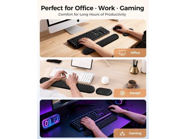 Alt view image 13 of 14 - Wrist Rest Set for Keyboard and Mouse, Ergonomic Wrist Support with Memory Foam, Silky Lycra Cover, Non-Slip Base, Helps Ease Wrist Pressure and Fatigue During Long Typing and Gaming Sessions (Black)