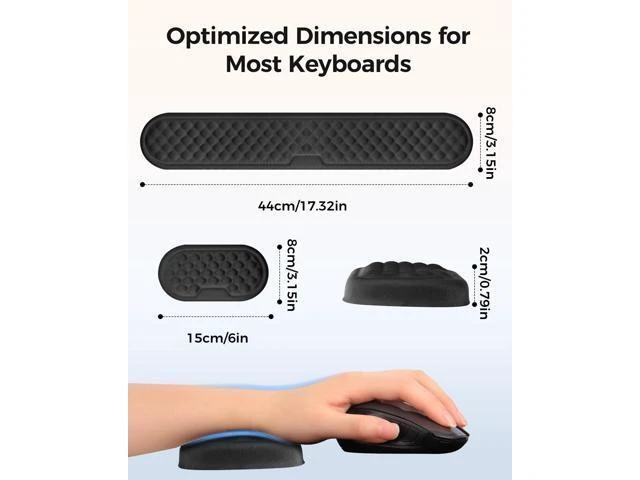 Alt view image 14 of 14 - Wrist Rest Set for Keyboard and Mouse, Ergonomic Wrist Support with Memory Foam, Silky Lycra Cover, Non-Slip Base, Helps Ease Wrist Pressure and Fatigue During Long Typing and Gaming Sessions (Black)