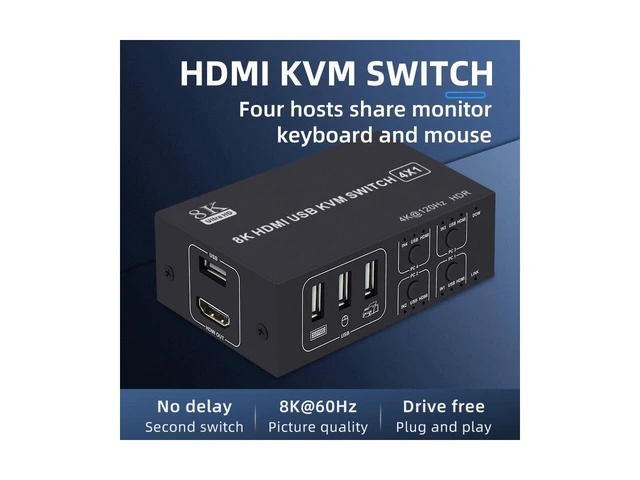 Alt view image 9 of 14 - 8K@60HZ / 4K@120HZ USB HDMI KVM Switch 4 in 1 Out USB HDMI KVM Switcher for Mouse Keyboard Sharing for PC Laptop Win7 Win10 MAC eokCXOY