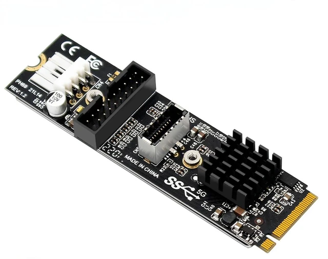Alt view image 2 of 2 - M.2 NVME MKEY to USB3.0 Adapter with 19 Pin Header and USB3.1 Type-E Connector