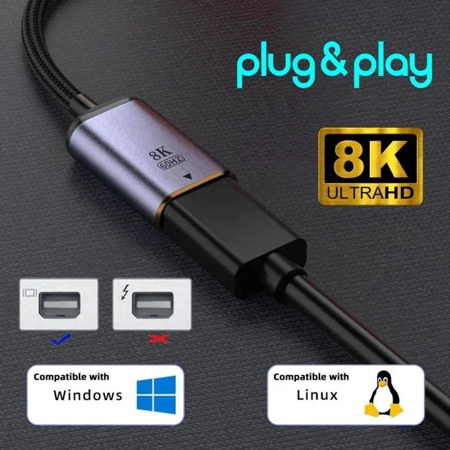 Alt view image 8 of 12 - USB C to Mini Displayport Cable,USB Type C Female Input to Mini Displayport 1.4 Male Output HDTV Cable 8K@60hz 4K@120hz for Tablet Phone Laptop
