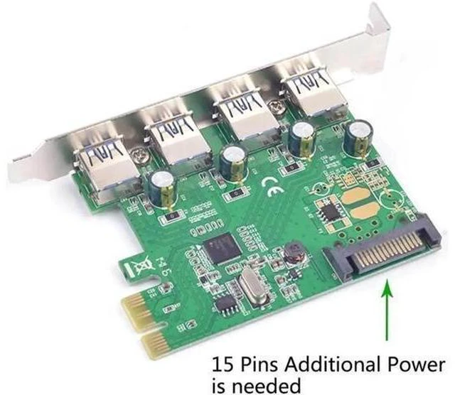 Alt view image 12 of 13 - 4 Port USB 3.0 PCIe X1 Expansion Card, Renesas (NEC) Chipset, 15-Pin SATA Power Supply, SuperSpeed 5Gbps PCI-E USB Controller Adapter for Desktop Motherboard