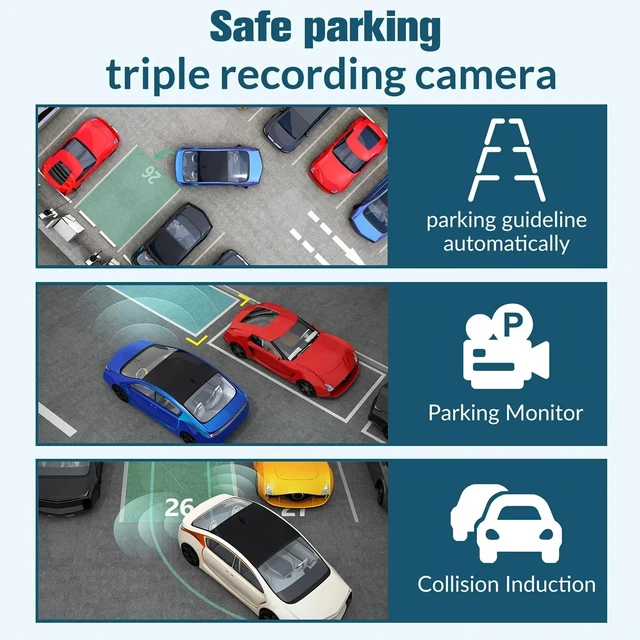 Alt view image 10 of 10 - 3-Lens 1080P Dash Cam Front, Rear & Cabin Full HD Video Recorder, Car DVR