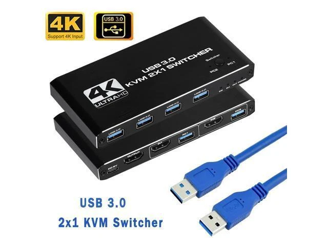 Alt view image 7 of 10 - 4K USB KVM Switch USB 3.0 Switcher HDMI-compatible KVM Switch 2 In 1 Out for 2 PC Sharing Keyboard and Mouse EDID / HDCP Printer