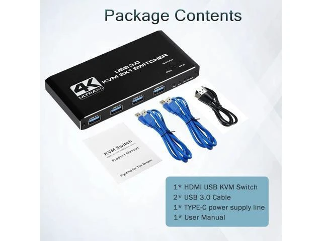 Alt view image 9 of 10 - 4K USB KVM Switch USB 3.0 Switcher HDMI-compatible KVM Switch 2 In 1 Out for 2 PC Sharing Keyboard and Mouse EDID / HDCP Printer