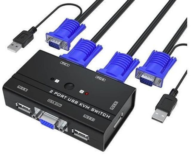 Alt view image 8 of 14 - Yinker VGA KVM Switch, 2 Port USB VGA KVM Switch w/2 KVM Cables & 3 USB Hubs for 2 Computers Share One Monitor Keyboard Mouse