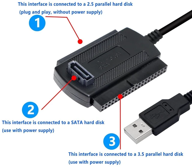 Alt view image 10 of 14 - USB to SATA IDE Converter Cable Adapter USB 2.0 to 2.5/3.5/5.25in IDE and SATA Adapter Cable (1.8FT/Black)