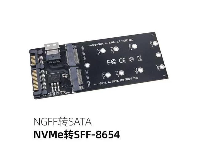 Alt view image 7 of 12 - M.2 SATA to SATA + NVMe to SFF-8654 Converter, 22Pin SATA M.2 Expansion Card, M-Key/B-Key SSD Adapter for PC Desktop Motherboard