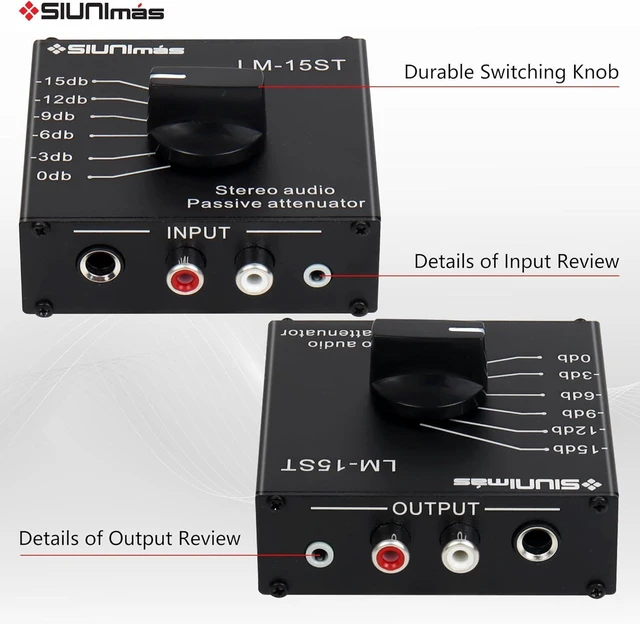 Alt view image 12 of 14 - RCA&/AUX/1/4 1/8 Passive Stereo Inline Variable Audio Attenuator Adjustable Audio Attenuation Box for Home Theater and Official Audio Performance Playing (SIM-at-AUX/RCA/TS)