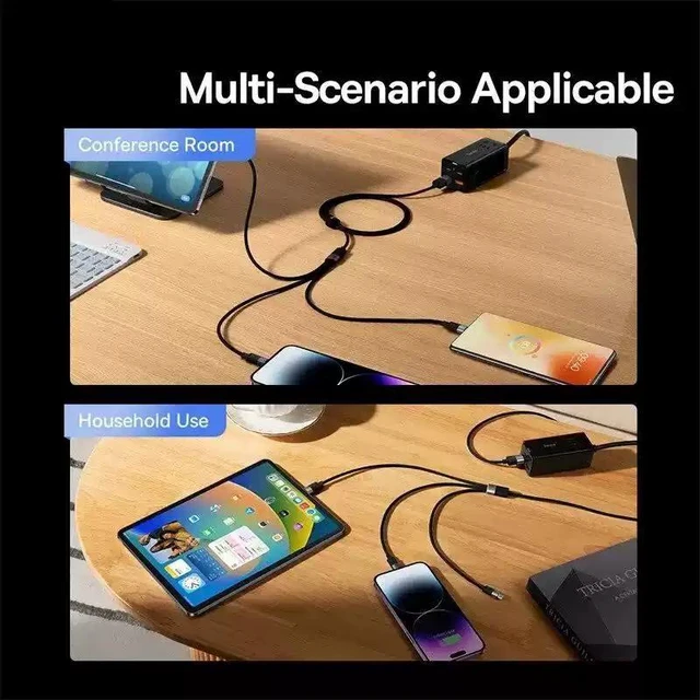 Alt view image 11 of 13 - 3-in-1 USB Charging Cable Micro USB + Type-C, 3.5A High-Speed Charger, 4 Tinned Copper Wires, Smart Power Split, Multi-Device Compatible for Android Phones, Tablets & More Black