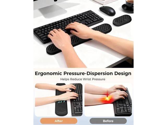 Alt view image 9 of 14 - Wrist Rest Set for Keyboard and Mouse, Ergonomic Wrist Support with Memory Foam, Silky Lycra Cover, Non-Slip Base, Helps Ease Wrist Pressure and Fatigue During Long Typing and Gaming Sessions (Black)