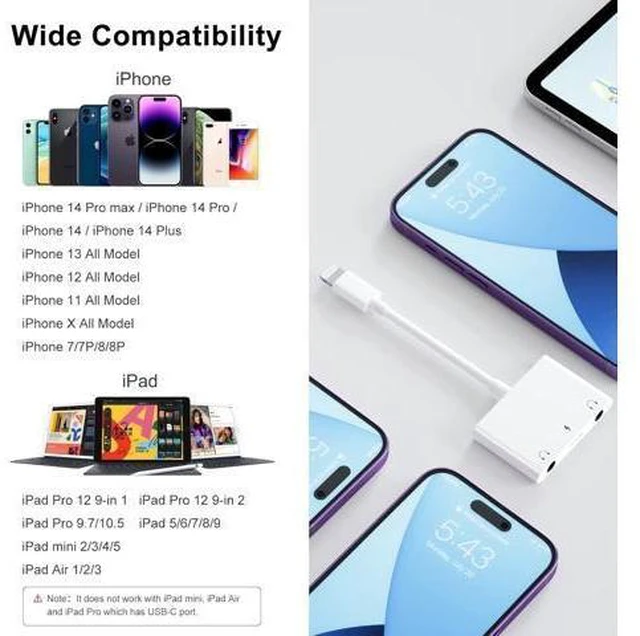 Alt view image 13 of 14 - 3 in 1 Dual 3.5mm Headphone Jack Adapter - Earphone Jack Audio and Charging Adapter - Headphone Splitter for iPhone 14/13/ 12/11/ X/ 8/ iPad -Support iOS 13- White