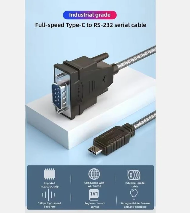 Alt view image 9 of 14 - DTECH IOT5066 USB-C to DB9 RS232 Serial Adapter Cable - 0.5-3M, 1Mbps, for Modern Laptops, Tablets & Industrial Devices