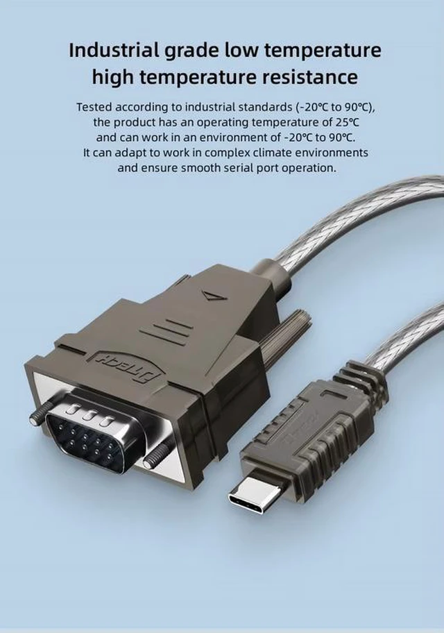 Alt view image 14 of 14 - DTECH IOT5066 USB-C to DB9 RS232 Serial Adapter Cable - 0.5-3M, 1Mbps, for Modern Laptops, Tablets & Industrial Devices