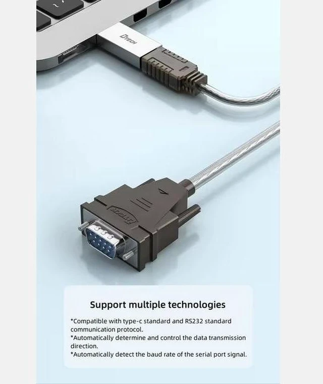 Alt view image 11 of 14 - DTECH IOT5066 USB-C to DB9 RS232 Serial Adapter Cable - 0.5-3M, 1Mbps, for Modern Laptops, Tablets & Industrial Devices