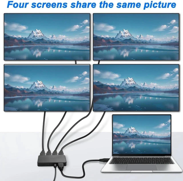 Alt view image 9 of 14 - 1x4 HDMI Splitter 1 in 4 Out 4K HD Digital 4 Way HDMI Splitter Support Full HD 1080P 4K/2K/30Hz,3D,HDR for TV,HDTV,PS4/5,Projector,Blu-Ray Player,Xbox