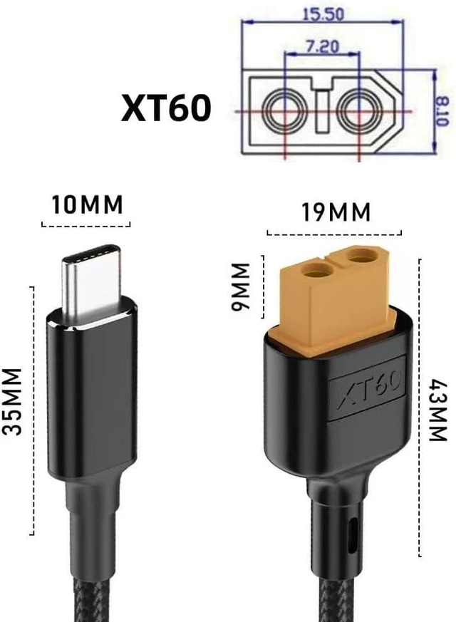 Alt view image 10 of 14 - USB-C Charger Cord SC100 Protocol XT60 to Type-C Fast Charging Cable for RC Lipo Battery Quadcopter Multicopter Aeromodelling 100CM