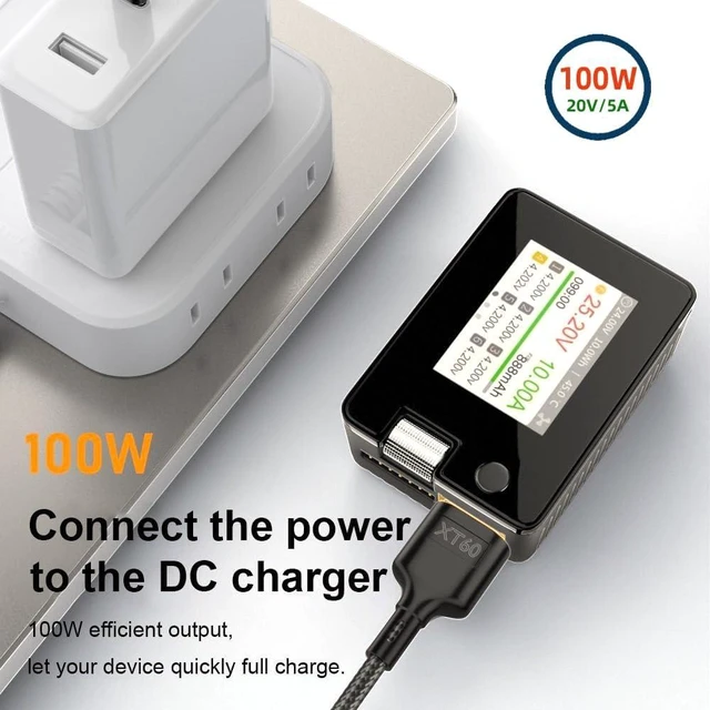 Alt view image 12 of 14 - USB-C Charger Cord SC100 Protocol XT60 to Type-C Fast Charging Cable for RC Lipo Battery Quadcopter Multicopter Aeromodelling 100CM