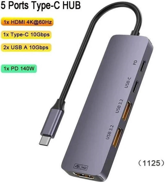 Alt view image 8 of 14 - USB C Docking Station, 5-in-1 OTG USB C 3.2 Hub Multiport Adapter Dongle with 2*USB A 3.2 Ports, USB 3.2 Gen 2, 4K@60Hz HDMI, 140W Power Delivery, Compatible with Laptop/Tablet/Smart Phone