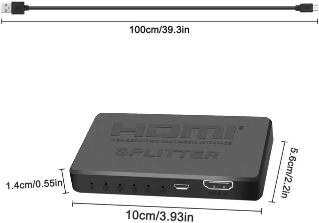 Alt view image 14 of 14 - 1x4 HDMI Splitter 1 in 4 Out 4K HD Digital 4 Way HDMI Splitter Support Full HD 1080P 4K/2K/30Hz,3D,HDR for TV,HDTV,PS4/5,Projector,Blu-Ray Player,Xbox