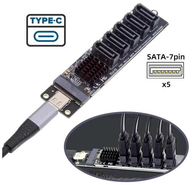Alt view image 12 of 14 - ENFAIN 10Gbps USB-C Type-C to NGFF Key B+M SATA 6Gbps 5 Ports Adapter Converter PM Port Multiplier Selector JMB575 JMS580