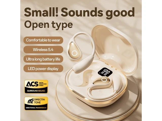 Alt view image 7 of 10 - Xmenha Over The Ear Open Ear Earbuds Headphones Wireless Bluetooth Sports Workout Outer Outside Air Bone Conduction Around Ear Wireless Earbuds Running Out of Ear Headphones with Ear Hooks Beige