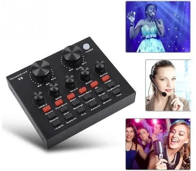 Alt view image 10 of 10 - Sound Card Audio USB 5.0 Headset Microphone Webcast Live Sound Card 12 Sound Effects 10 Modes Sound Card for Phone Computer