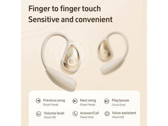 Alt view image 10 of 10 - Xmenha Over The Ear Open Ear Earbuds Headphones Wireless Bluetooth Sports Workout Outer Outside Air Bone Conduction Around Ear Wireless Earbuds Running Out of Ear Headphones with Ear Hooks Beige