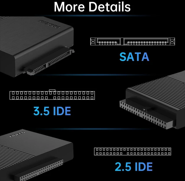 Alt view image 13 of 14 - FIDECO USB 3.0 to SATA or IDE Adapter, Hard Drive Adapter Cable Universal for 2.5/3.5 inch SATA HDD/SSD & IDE HDD with 12V Power Adapter