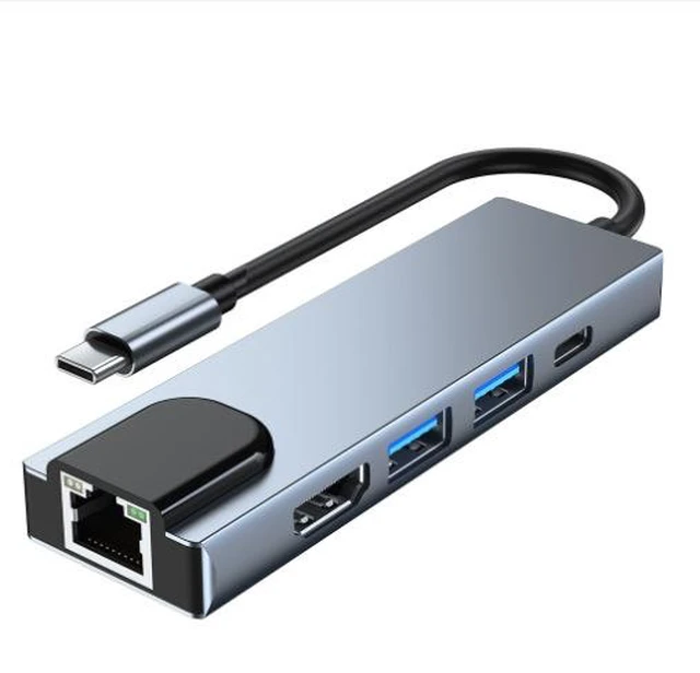 Alt view image 8 of 14 - 5-in-1 USB-C Hub with 100Mbps Ethernet, USB 3.0, Multi-Port Dock for Laptop, Tablet, Switch - Five-in-One /100Mbps