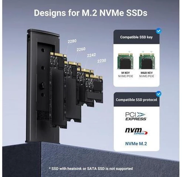 Alt view image 11 of 14 - UGREEN SSD Enclosure, Tool-Free USB C External, 10Gbps M.2 NVMe to USB Adapter/Reader Supports M and B&M Keys and Size 2230/2242 /2260/2280 SSDs